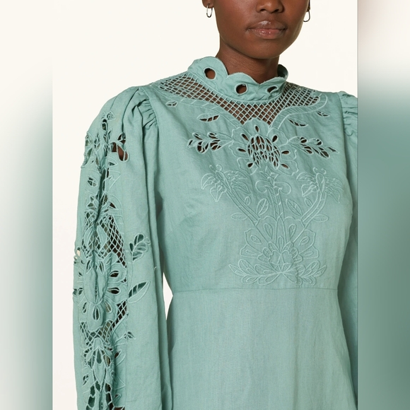 NWOT FARM RIO | $360 Broderie Anglaise Linen Blend Maxi Dress - Picture 10 of 11